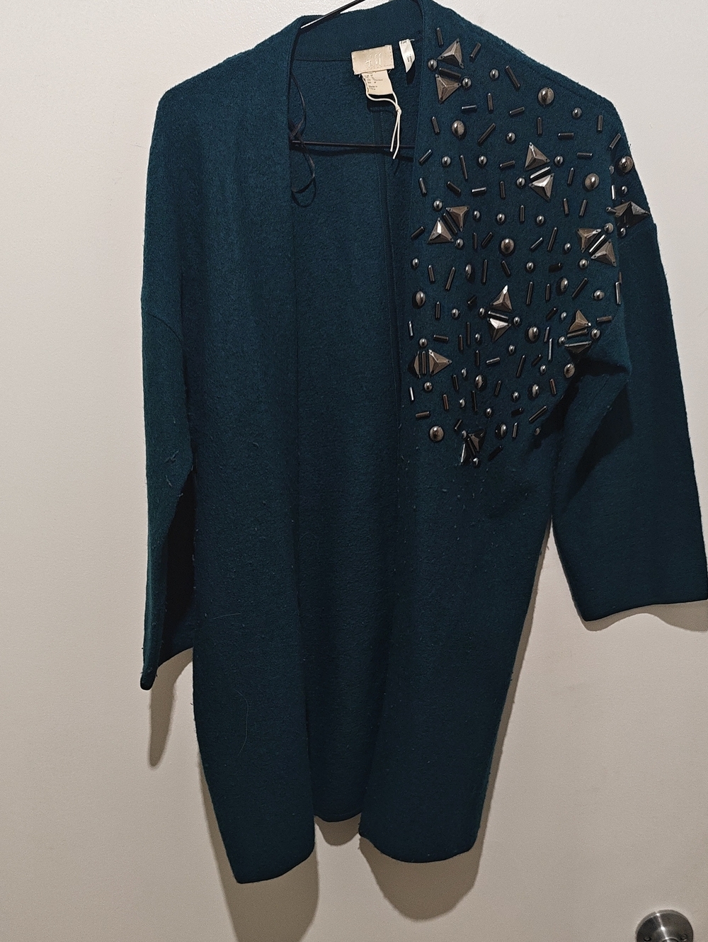 H&M Teal Embellished Open Cardigan